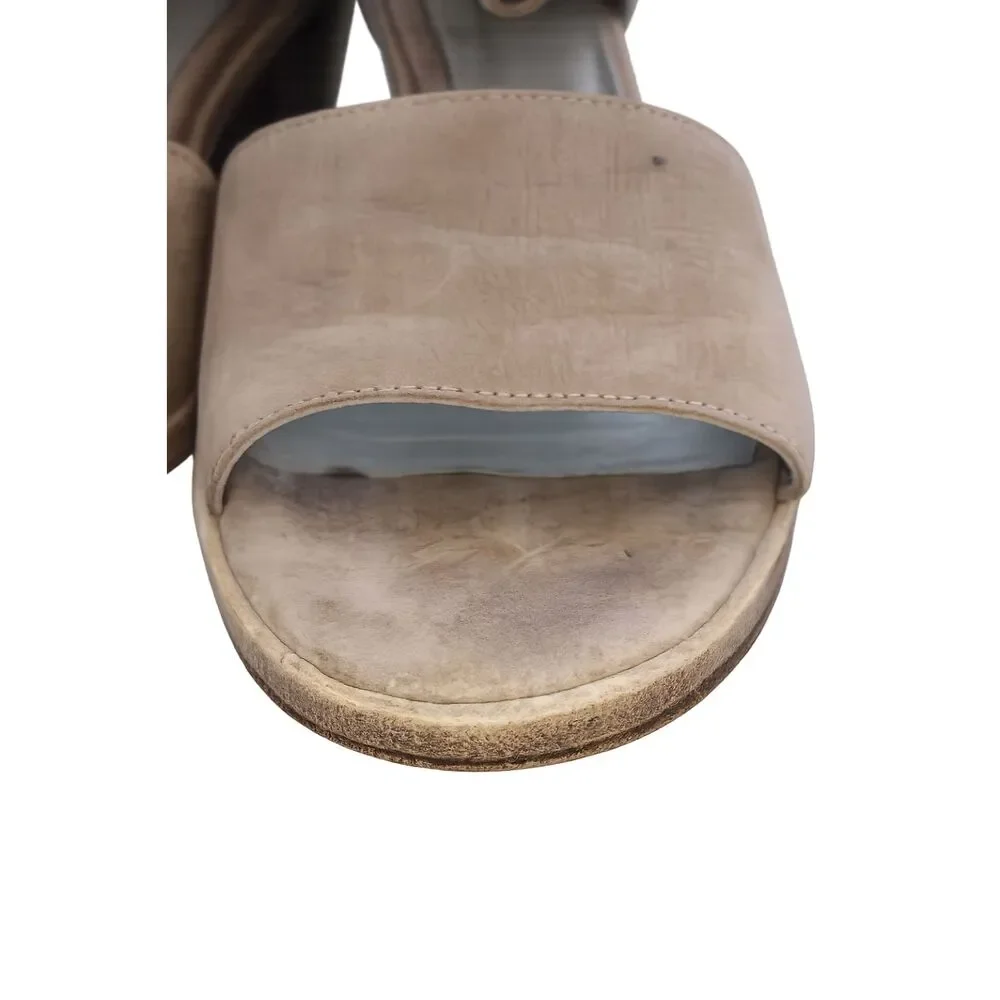 Eileen Fisher Tan Suede Block Heel Sandals Size 8.5 Lace  Open-Toe Comfort